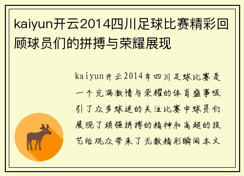 kaiyun开云2014四川足球比赛精彩回顾球员们的拼搏与荣耀展现